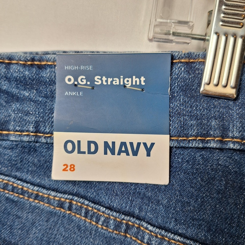 NWT$ OLD NAVY High-Rise O.G. Straight Ankle Jean Women Sz 28 Dk Blue Raw Hem - Picture 6 of 8